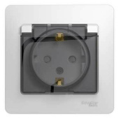 Розетка 1-м СП Glossa 16А IP44 с заземл. защ. шторки с крышкой в сборе бел.