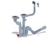 Cифон для мойки АНИ Пласт F серия F7500SA15 3 1/2 дюйма 40 мм двойной смещенный с гибким переливом и отводом для стиральной машины