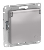Розетка 1-м с заземл. защ. шторки с крышкой IP20 AtlasDesign алюм. SE ATN000346
