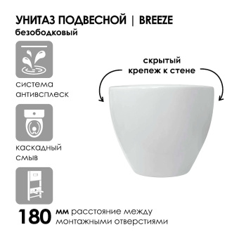 Набор инсталляции 40 см АНИ Пласт WN4 1433 Breeze с безободковым унитазом, с сиденьем микролифт, черный матовый клавишей WP1433