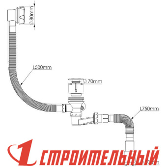 Aquatek Слив-перелив для ванны L700мм,с гофротрубой,хром