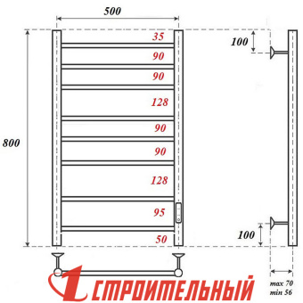 Полотенцесушитель электрический POINT PN71858B П9 500*800,диммер справа,черный