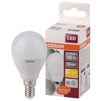 Лампа светодиодная Е14 шар  6.5Вт 3000К OSRAM