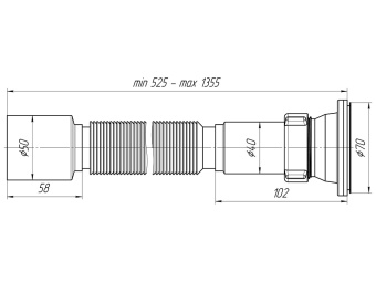 Сифон для мойки АНИ Пласт G115 1 1/2 дюйма 50 мм гофрированный 525-1355 мм