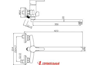 Смеситель для ванны с длинным изливом TORRES черный 17221TRB