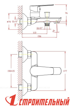 Смеситель ZOLLEN KORBACH (арт. KR61411541) для ванны короткий изл., карт.35 мм