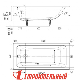 Ванна чугун. 150*70 Comfort MARONI С НОЖКАМИ