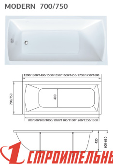 Ванна Marka One MODERN 180x75,каркас,панель Flat