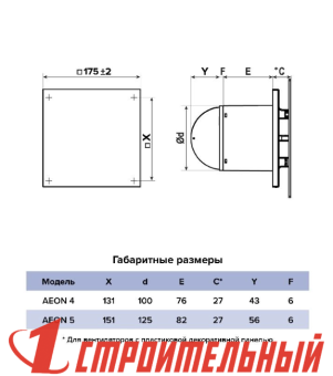 Вентилятор вытяжной AEON 4С D100 обратный клапан DICITI