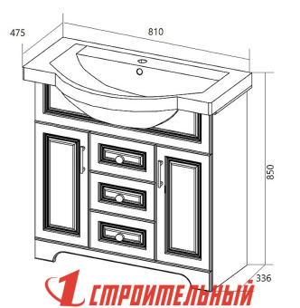 Тумба Прованс New с раковиной 80Н 2в.я. 2д. Белый глянец