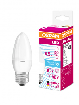 Лампа светодиодная Е27 свеча 6.5Вт 4000К OSRAM