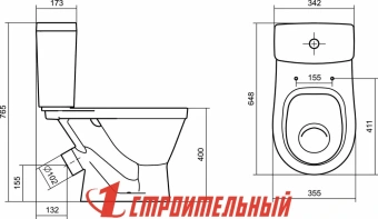 Унитаз-компакт УНО косой выпуск,сиденье ПП soft close