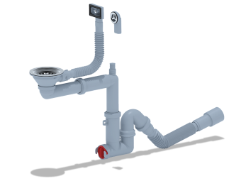 Cифон для мойки АНИ Пласт F серия F5345SA15 3 1/2 дюйма 40 мм смещенный с гибким переливом с отводом для стиральной машины и гибкой трубой 40х40/50 мм
