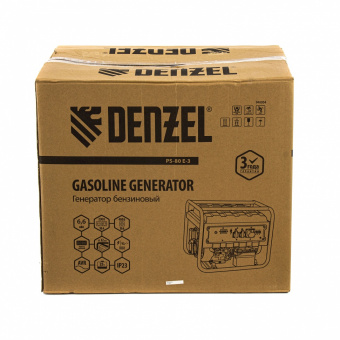 Генератор бензиновый PS 80 E-3, 6.5 кВт, 400 В, 25 л, электростартер Denzel