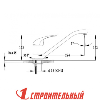 Смеситель для кухни GranFest Base D-35mm,серый 310