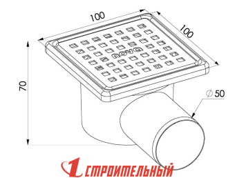 Трап с нерж.решеткой 10*10 боковой,D50