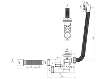 Сифон для ванны АНИ Пласт EC255S 1 1/2 дюйма 40 мм клик-клак с сеткой с переливом и гибкой трубой 40х50 мм