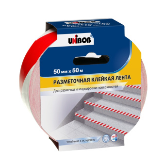 60885 Клейкая лента разметочная UNIBOB 50мм*50м красно-белая (6/24)